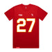 Front angle of the Taylor Moore MAS Kansas City Wheelchair Football Amplife Red T-Shirt against a white background