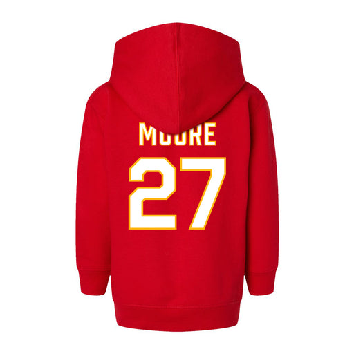 Back angle of the Taylor Moore MAS Kansas City Wheelchair Football Amplife Toddler Red Hoodie against a white background