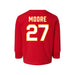 Back angle of the Taylor Moore MAS Kansas City Wheelchair Football Amplife Toddler Red Long Sleeve T-Shirt against a white background