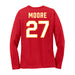 Back angle of the Taylor Moore MAS Kansas City Wheelchair Football Amplife Women's Red Long Sleeve T-Shirt against a white background