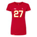Front angle of the Taylor Moore MAS Kansas City Wheelchair Football Amplife Women's Red Slim T-Shirt against a white background
