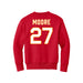 Back angle of the Taylor Moore MAS Kansas City Wheelchair Football Amplife Youth Red Crewneck Sweatshirt against a white background