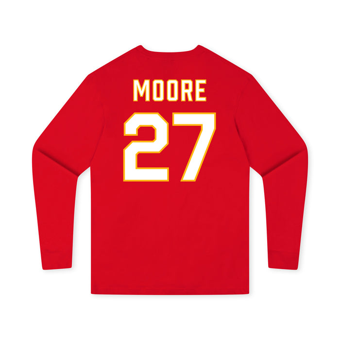 Back angle of the Taylor Moore MAS Kansas City Wheelchair Football Amplife Youth Red Long Sleeve T-Shirt against a white background