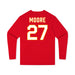 Back angle of the Taylor Moore MAS Kansas City Wheelchair Football Amplife Youth Red Long Sleeve T-Shirt against a white background