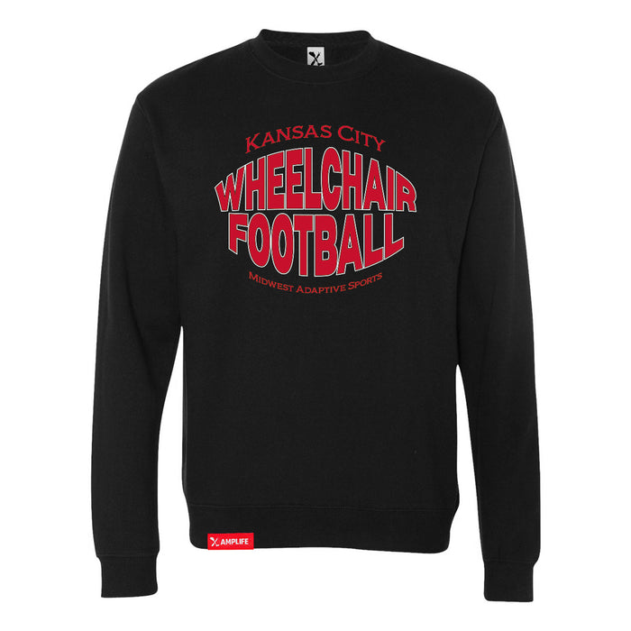 MAS Kansas City Wheelchair Football Warp Black & Red Crewneck Sweatshirt on a white background