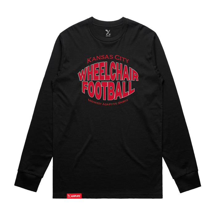 MAS Kansas City Wheelchair Football Warp Black & Red Long Sleeve T-Shirt on a white background