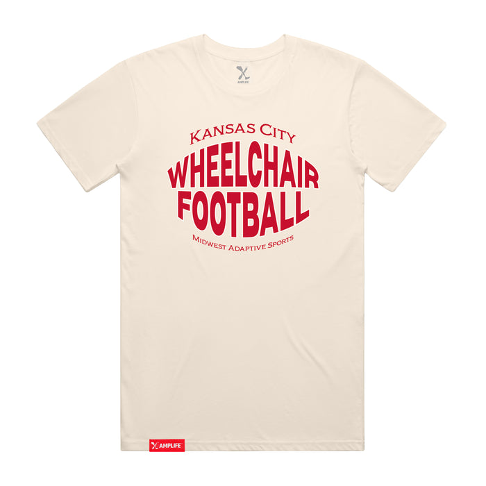 MAS Kansas City Wheelchair Football Warp Ecru & Red T-Shirt on a white background