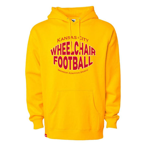 MAS Kansas City Wheelchair Football Warp Gold & Red Hoodie on a white background