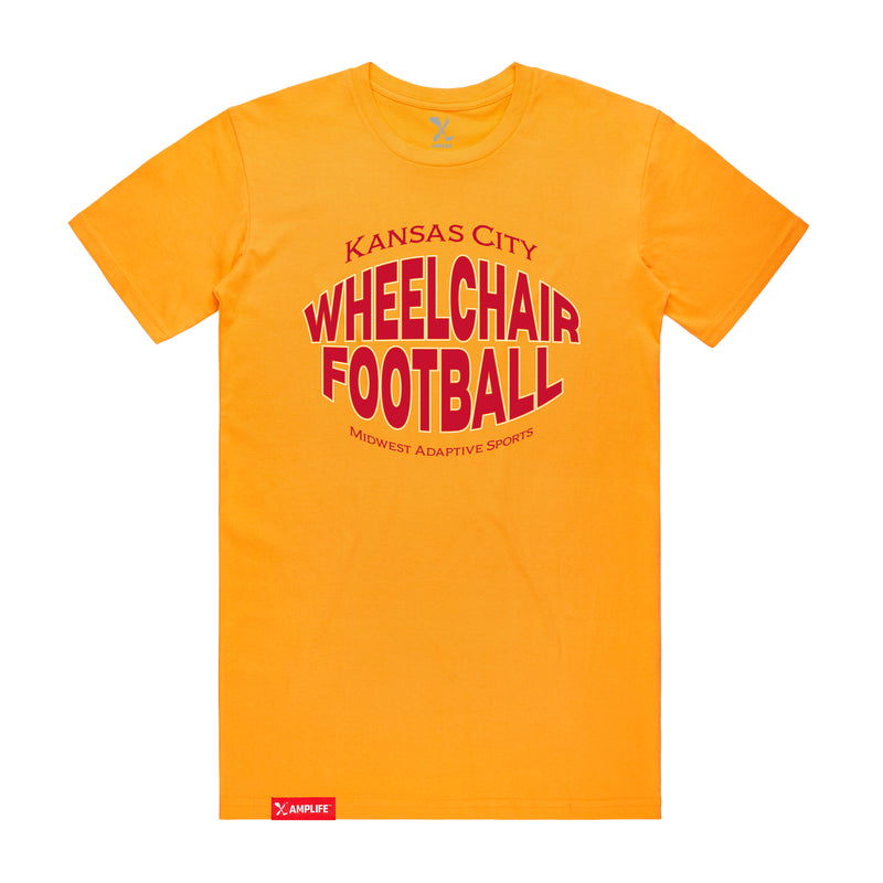 MAS Kansas City Wheelchair Football Warp Gold T-Shirt on a white background