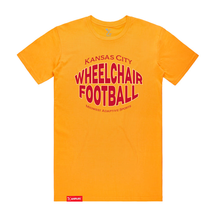 MAS Kansas City Wheelchair Football Warp Gold T-Shirt on a white background