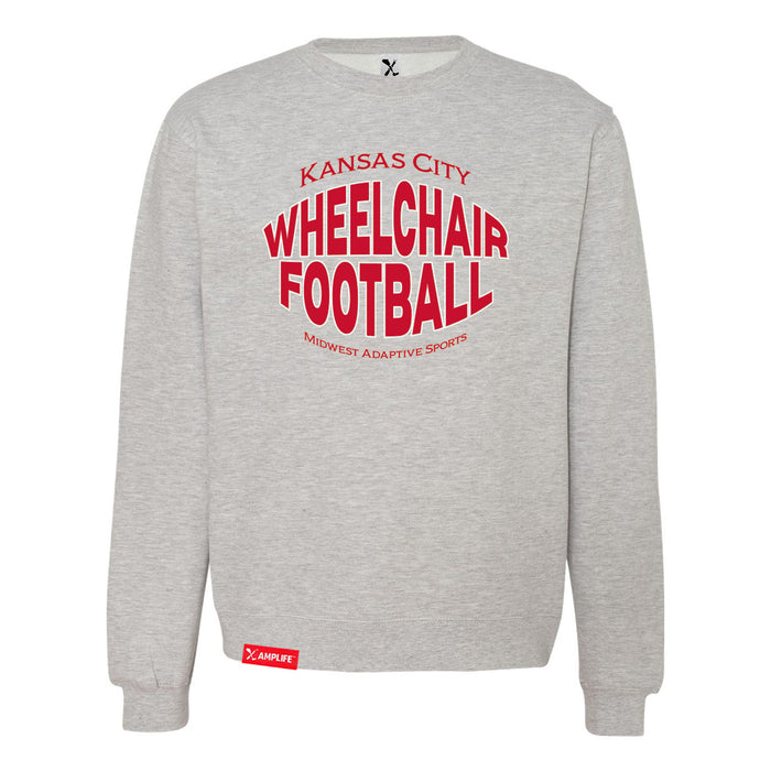 MAS Kansas City Wheelchair Football Warp Heather Grey & Red Crewneck Sweatshirt on a white background