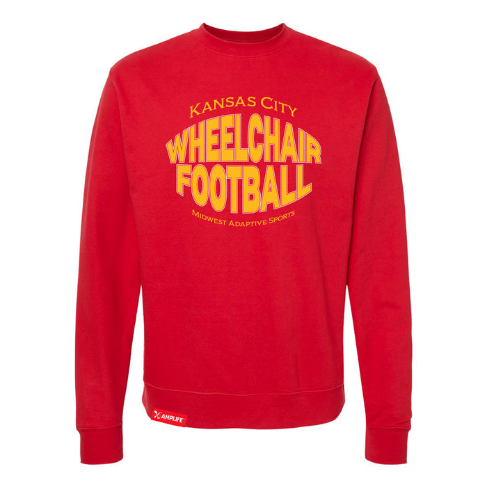 MAS Kansas City Wheelchair Football Warp Red & Gold Crewneck Sweatshirt on a white background