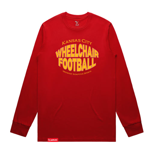 MAS Kansas City Wheelchair Football Warp Red & Gold Long Sleeve T-Shirt on a white background