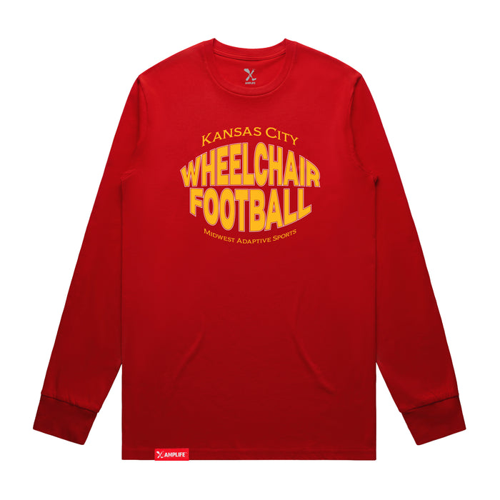 MAS Kansas City Wheelchair Football Warp Red & Gold Long Sleeve T-Shirt on a white background