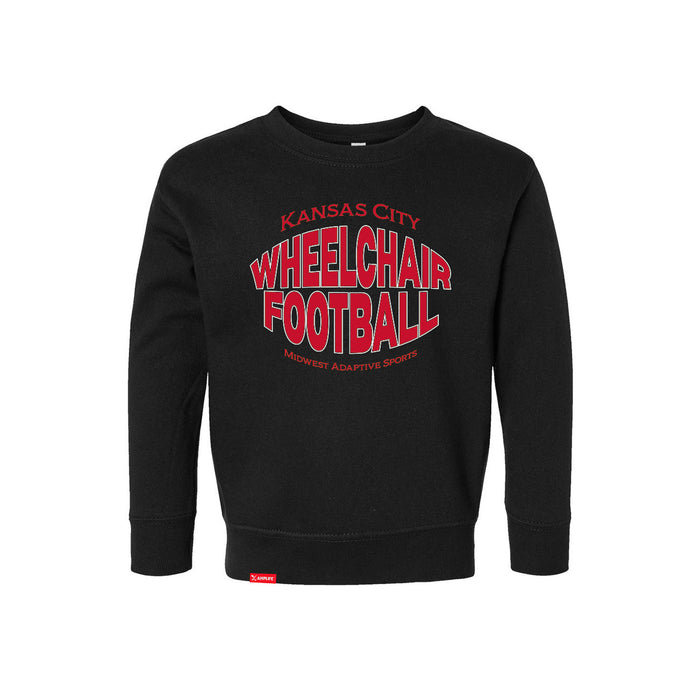 MAS Kansas City Wheelchair Football Warp Toddler Black & Red Crewneck Sweatshirt on a white background
