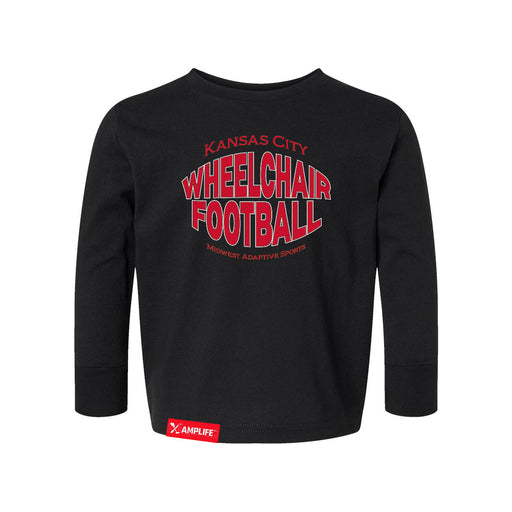 MAS Kansas City Wheelchair Football Warp Toddler Black & Red Long Sleeve T-Shirt on a white background