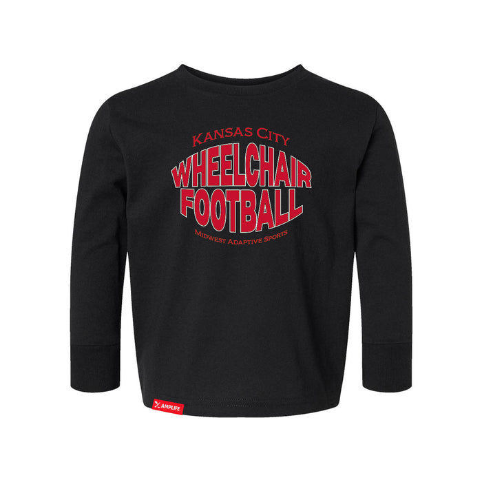 MAS Kansas City Wheelchair Football Warp Toddler Black & Red Long Sleeve T-Shirt on a white background