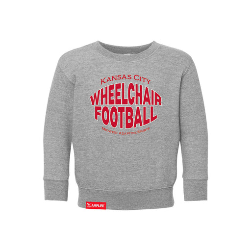 MAS Kansas City Wheelchair Football Warp Toddler Heather Grey & Red Crewneck Sweatshirt on a white background