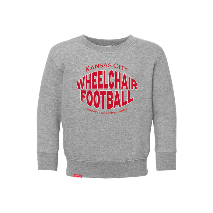 MAS Kansas City Wheelchair Football Warp Toddler Heather Grey & Red Crewneck Sweatshirt on a white background