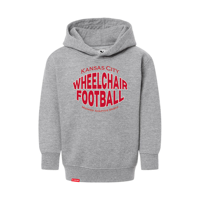 MAS Kansas City Wheelchair Football Warp Toddler Heather Grey & Red Hoodie on a white background