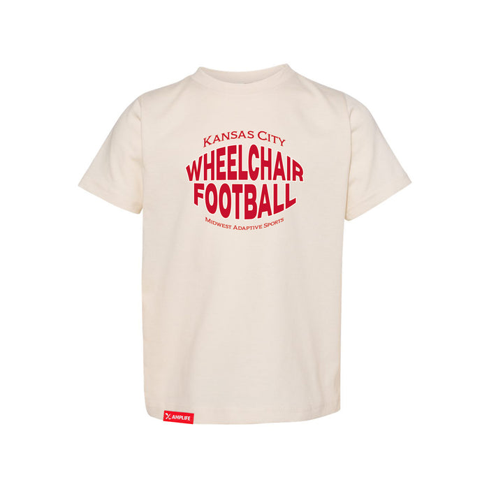 MAS Kansas City Wheelchair Football Warp Toddler Natural & Red T-Shirt on a white background