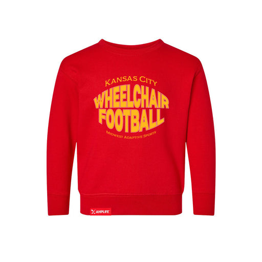 MAS Kansas City Wheelchair Football Warp Toddler Red & Gold Crewneck Sweatshirt on a white background
