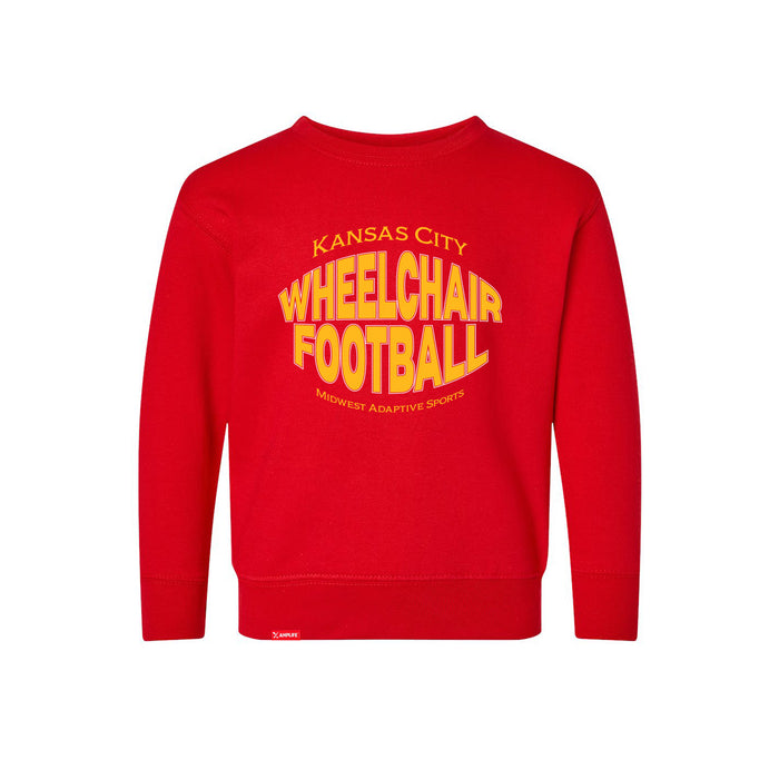 MAS Kansas City Wheelchair Football Warp Toddler Red & Gold Crewneck Sweatshirt on a white background