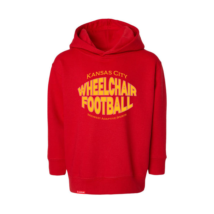MAS Kansas City Wheelchair Football Warp Toddler Red & Gold Hoodie on a white background