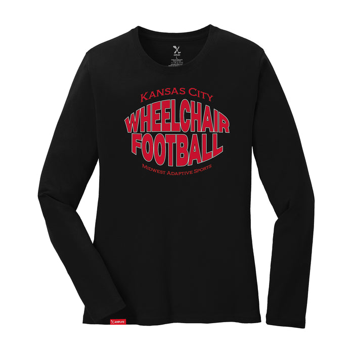 MAS Kansas City Wheelchair Football Warp Women's Black Long Sleeve T-Shirt on a white background