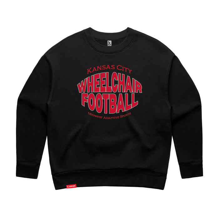 MAS Kansas City Wheelchair Football Warp Women's Black Modern Crewneck Sweatshirt on a white background