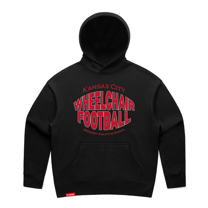 MAS Kansas City Wheelchair Football Warp Women's Black Modern Hoodie on a white background