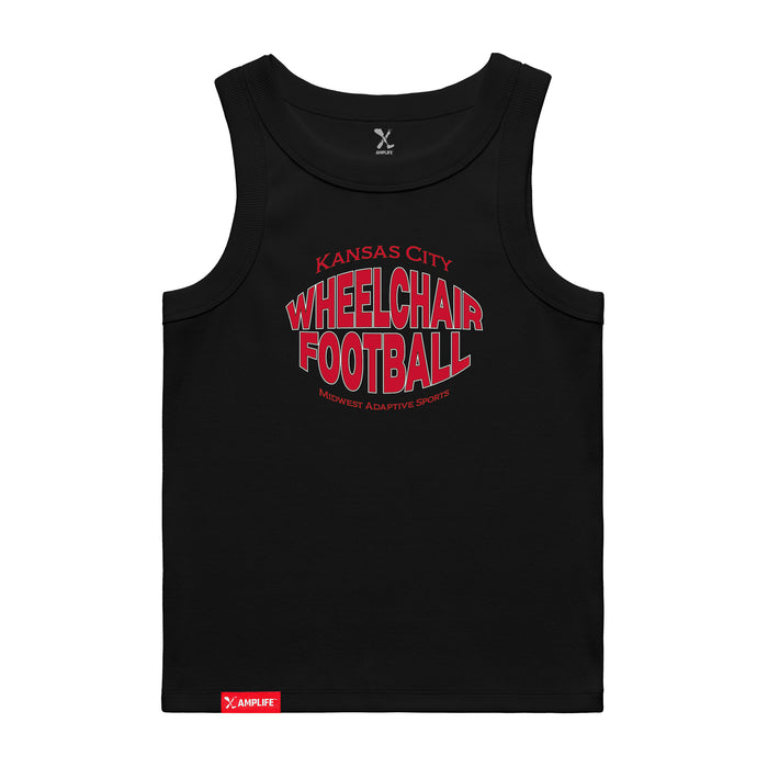 MAS Kansas City Wheelchair Football Warp Women's Black Organic Tank Top on a white background