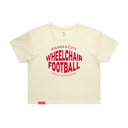 MAS Kansas City Wheelchair Football Warp Women's Butter Crop T-Shirt on a white background