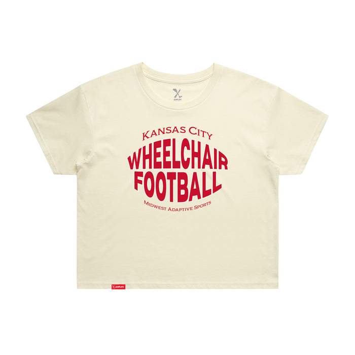 MAS Kansas City Wheelchair Football Warp Women's Butter Crop T-Shirt on a white background