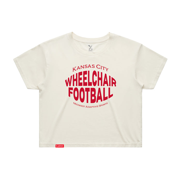 MAS Kansas City Wheelchair Football Warp Women's Ecru Crop T-Shirt on a white background