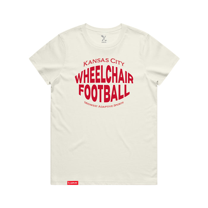 MAS Kansas City Wheelchair Football Warp Women's Ecru T-Shirt on a white background