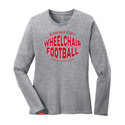 MAS Kansas City Wheelchair Football Warp Women's Heather Grey Long Sleeve T-Shirt on a white background