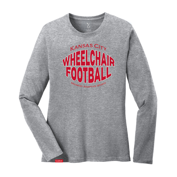 MAS Kansas City Wheelchair Football Warp Women's Heather Grey Long Sleeve T-Shirt on a white background