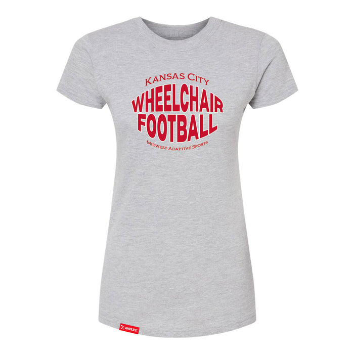 MAS Kansas City Wheelchair Football Warp Women's Heather Grey Slim T-Shirt on a white background