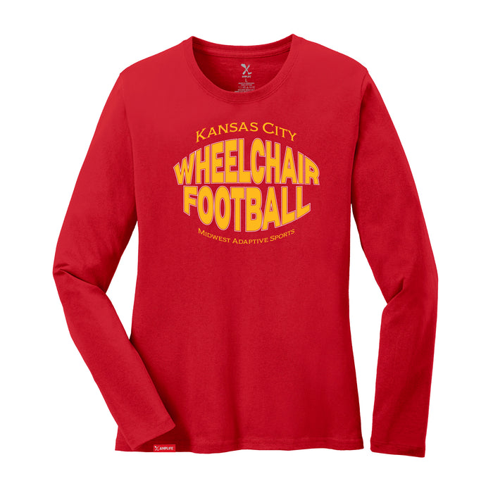 MAS Kansas City Wheelchair Football Warp Women's Red & Gold Long Sleeve T-Shirt on a white background