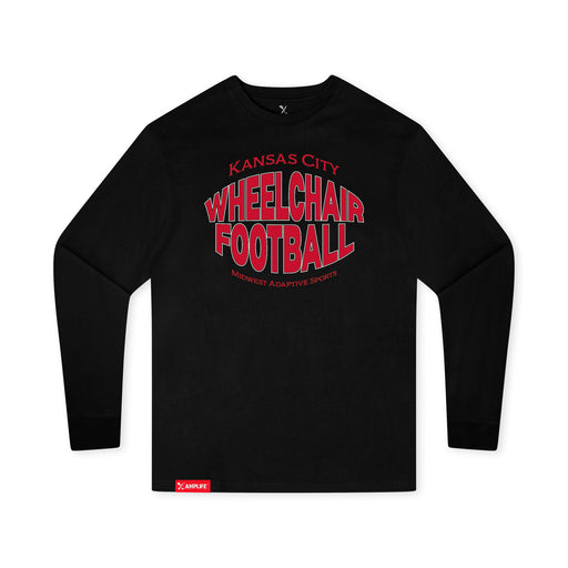 MAS Kansas City Wheelchair Football Warp Youth Black Long Sleeve T-Shirt on a white background