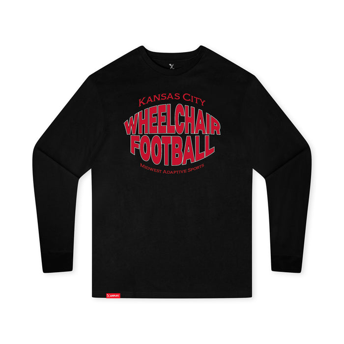 MAS Kansas City Wheelchair Football Warp Youth Black Long Sleeve T-Shirt on a white background