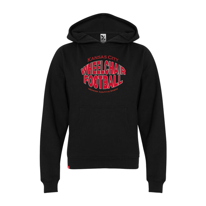 MAS Kansas City Wheelchair Football Warp Youth Black & Red Hoodie on a white background