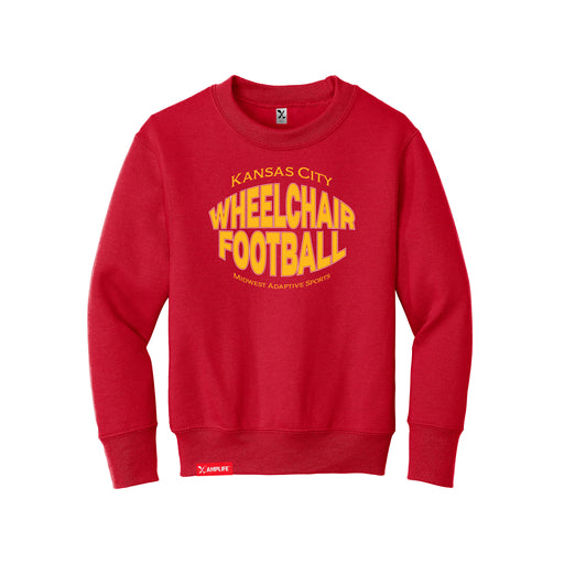 MAS Kansas City Wheelchair Football Warp Youth Red & Gold Crewneck Sweatshirt on a white background