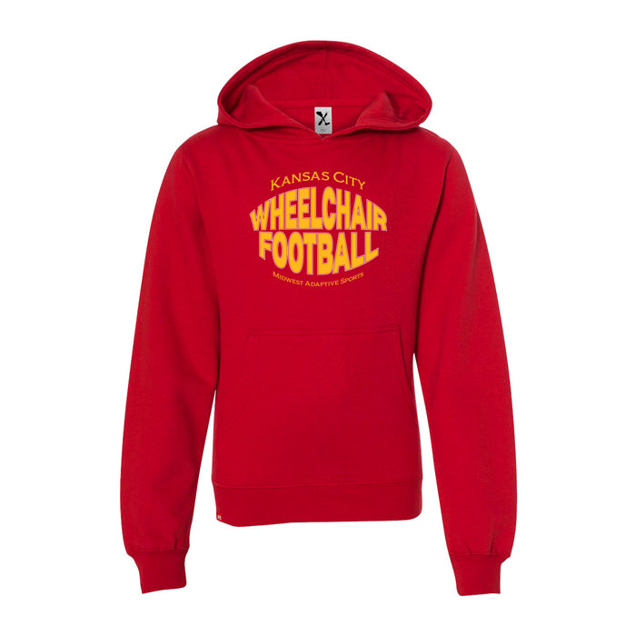 MAS Kansas City Wheelchair Football Warp Youth Red & Gold Hoodie on a white background