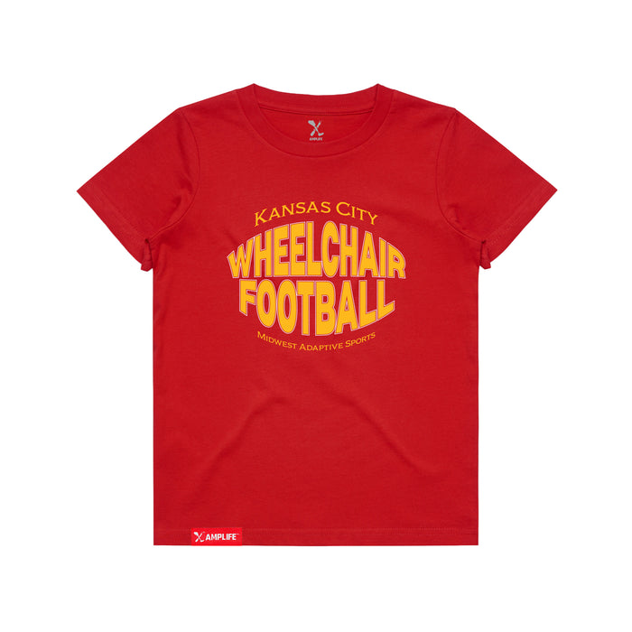 MAS Kansas City Wheelchair Football Warp Youth Red & Gold T-Shirt on a white background