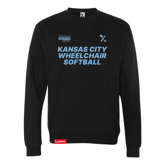 MAS Kansas City Wheelchair Softball Black Crewneck Sweatshirt on a white background