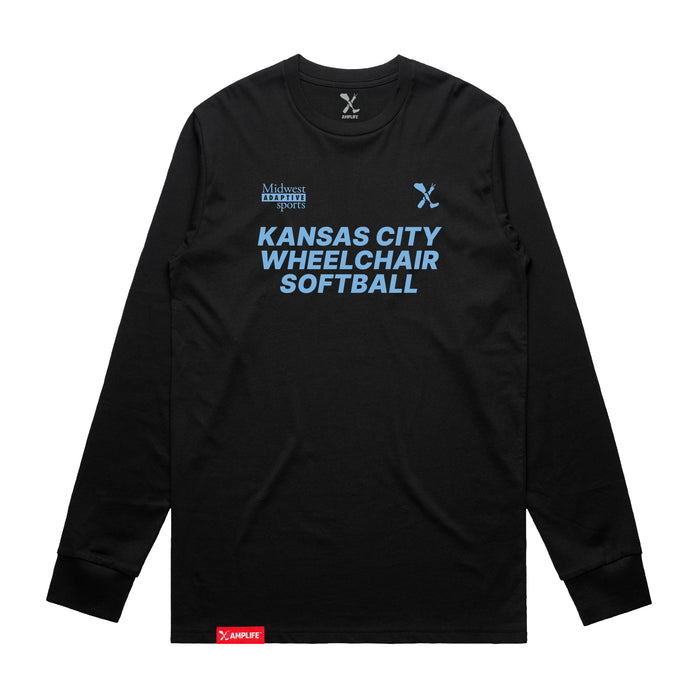 MAS Kansas City Wheelchair Softball Black Long Sleeve T-Shirt on a white background
