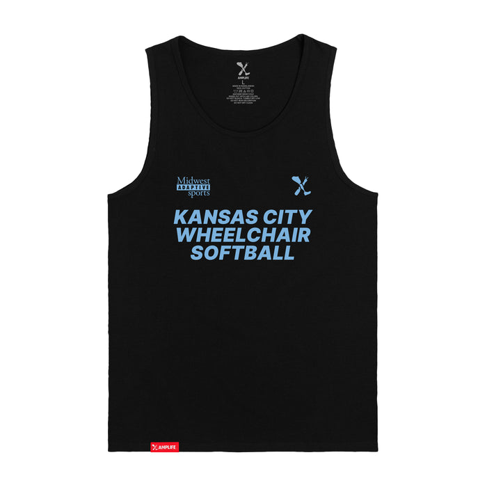 MAS Kansas City Wheelchair Softball Black Tank Top on a white background
