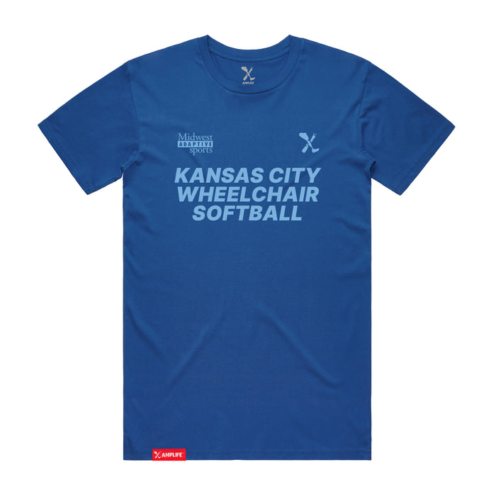 MAS Kansas City Wheelchair Softball Bright Royal T-Shirt on a white background